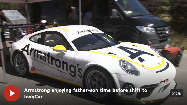 Porsche GT3 cup car getting driven down in Central Otago at Highlands Park