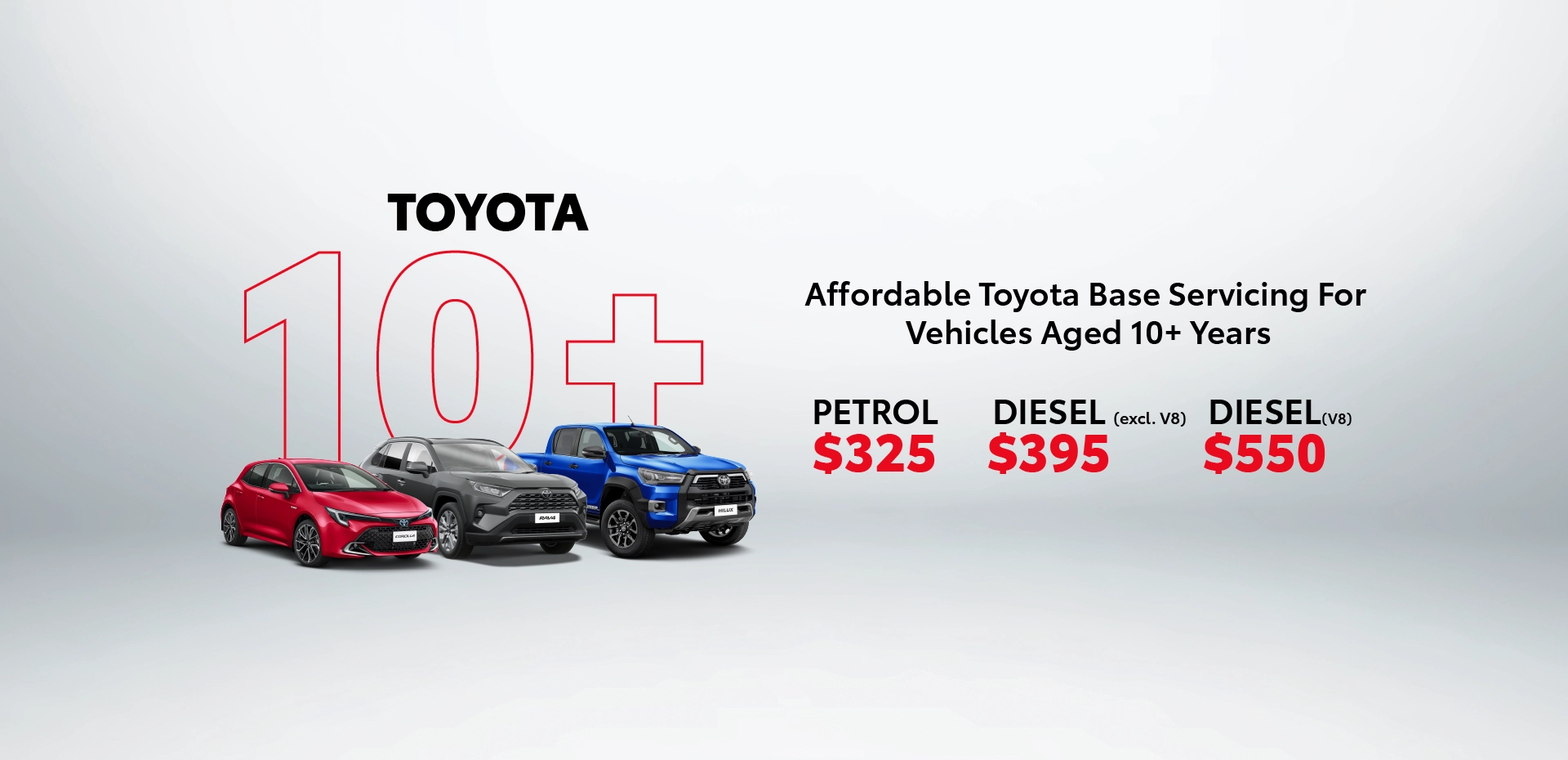 Toyota 10+ Service, affordable Toyota base servicing for vehicles aged 10+ years